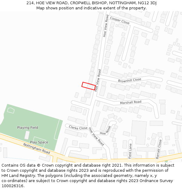 214, HOE VIEW ROAD, CROPWELL BISHOP, NOTTINGHAM, NG12 3DJ: Location map and indicative extent of plot