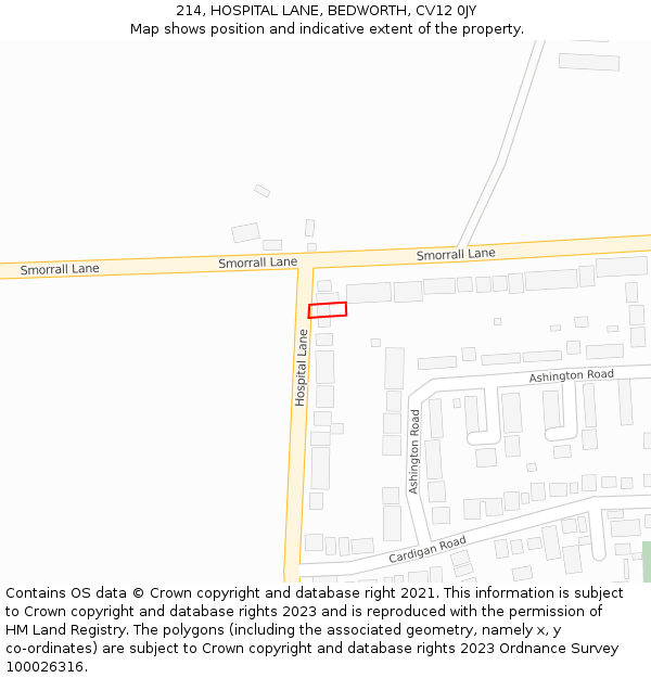 214, HOSPITAL LANE, BEDWORTH, CV12 0JY: Location map and indicative extent of plot