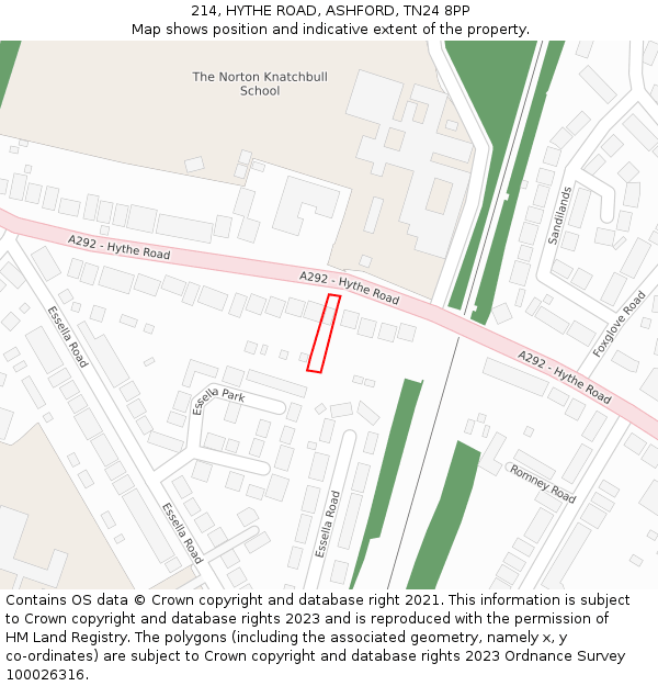 214, HYTHE ROAD, ASHFORD, TN24 8PP: Location map and indicative extent of plot