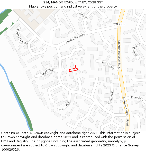 214, MANOR ROAD, WITNEY, OX28 3ST: Location map and indicative extent of plot