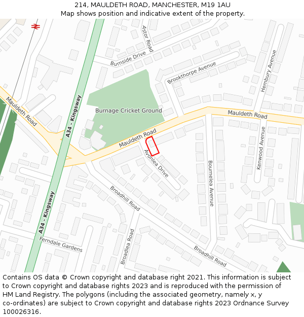 214, MAULDETH ROAD, MANCHESTER, M19 1AU: Location map and indicative extent of plot