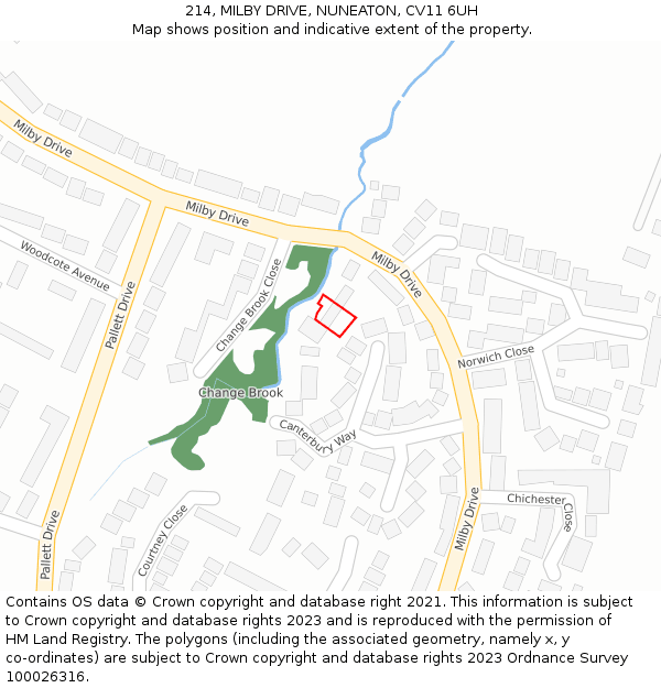 214, MILBY DRIVE, NUNEATON, CV11 6UH: Location map and indicative extent of plot