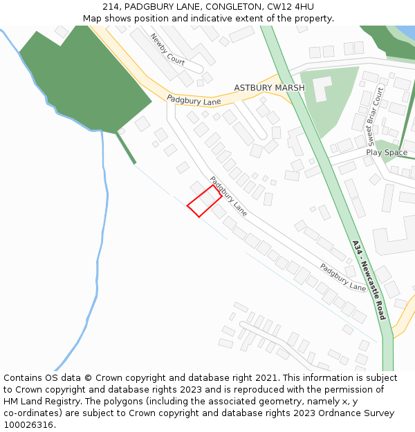 214, PADGBURY LANE, CONGLETON, CW12 4HU: Location map and indicative extent of plot