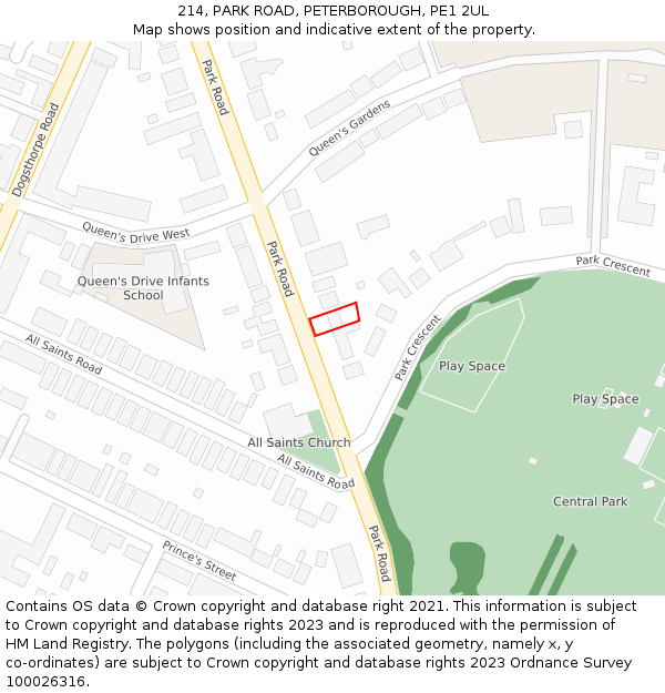 214, PARK ROAD, PETERBOROUGH, PE1 2UL: Location map and indicative extent of plot