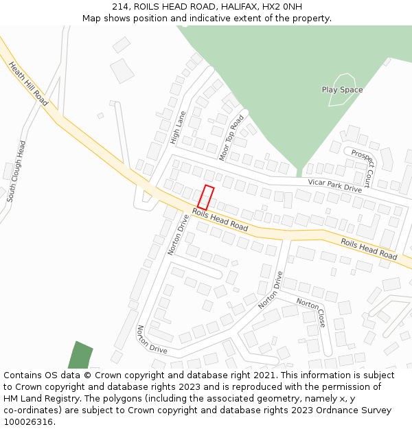 214, ROILS HEAD ROAD, HALIFAX, HX2 0NH: Location map and indicative extent of plot
