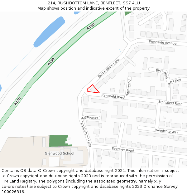 214, RUSHBOTTOM LANE, BENFLEET, SS7 4LU: Location map and indicative extent of plot