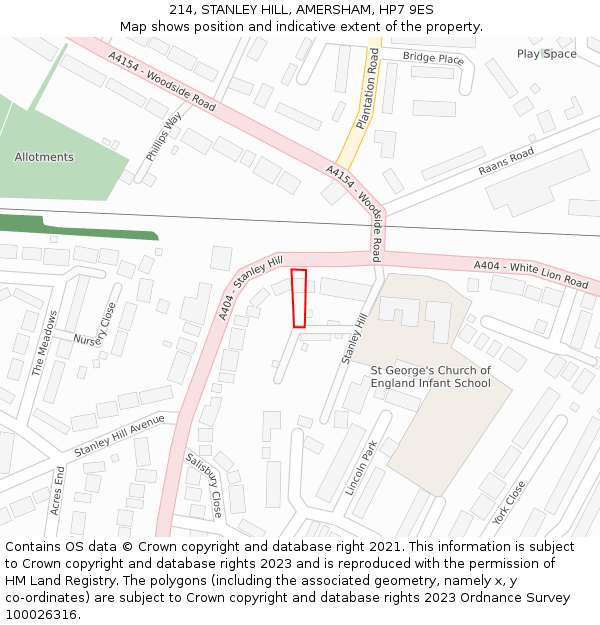 214, STANLEY HILL, AMERSHAM, HP7 9ES: Location map and indicative extent of plot