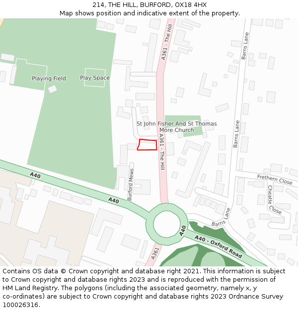 214, THE HILL, BURFORD, OX18 4HX: Location map and indicative extent of plot