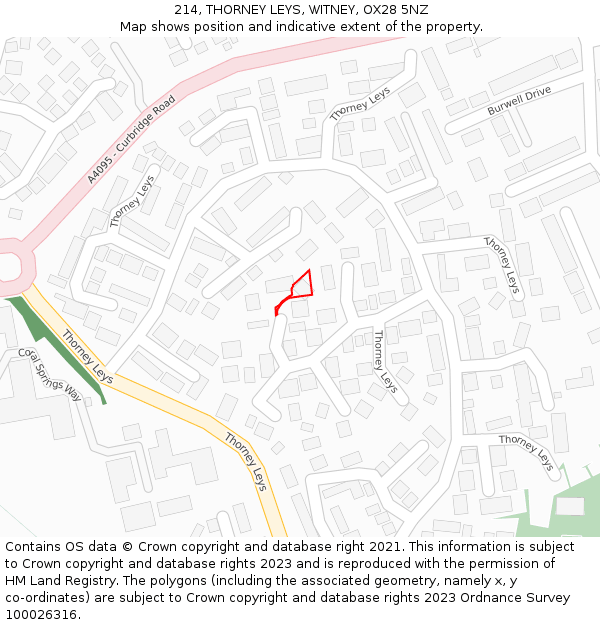 214, THORNEY LEYS, WITNEY, OX28 5NZ: Location map and indicative extent of plot