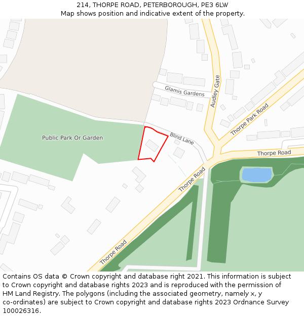214, THORPE ROAD, PETERBOROUGH, PE3 6LW: Location map and indicative extent of plot