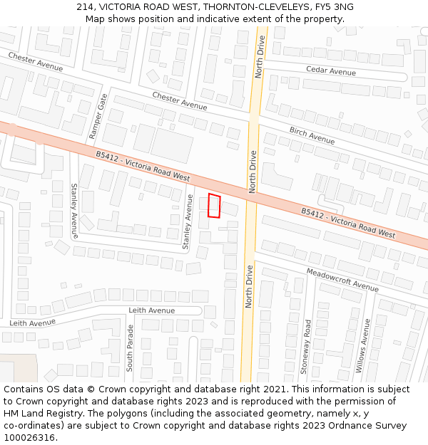 214, VICTORIA ROAD WEST, THORNTON-CLEVELEYS, FY5 3NG: Location map and indicative extent of plot