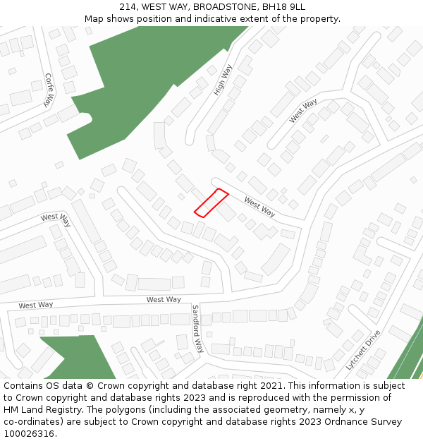 214, WEST WAY, BROADSTONE, BH18 9LL: Location map and indicative extent of plot