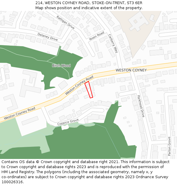 214, WESTON COYNEY ROAD, STOKE-ON-TRENT, ST3 6ER: Location map and indicative extent of plot