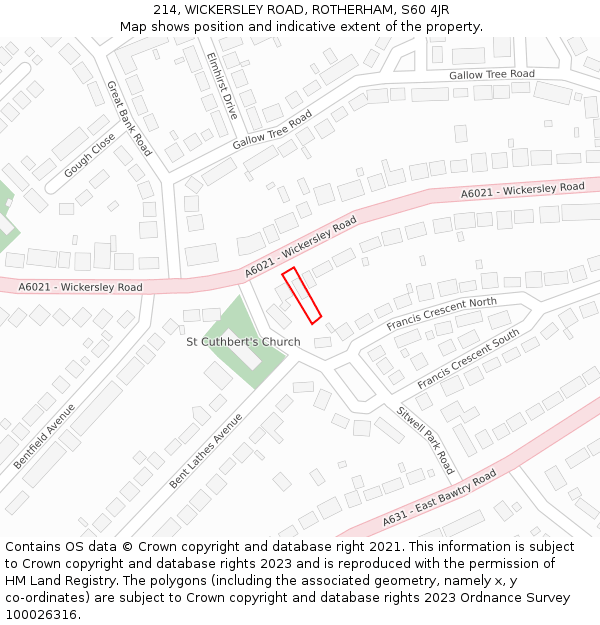 214, WICKERSLEY ROAD, ROTHERHAM, S60 4JR: Location map and indicative extent of plot