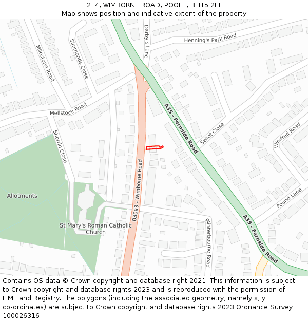 214, WIMBORNE ROAD, POOLE, BH15 2EL: Location map and indicative extent of plot