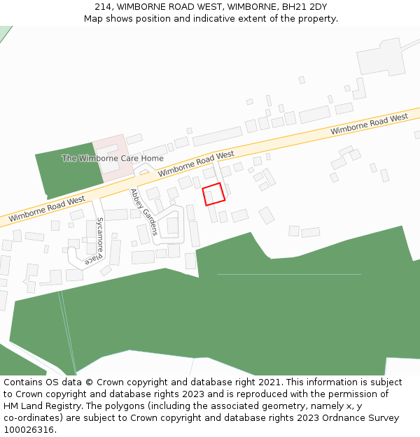 214, WIMBORNE ROAD WEST, WIMBORNE, BH21 2DY: Location map and indicative extent of plot
