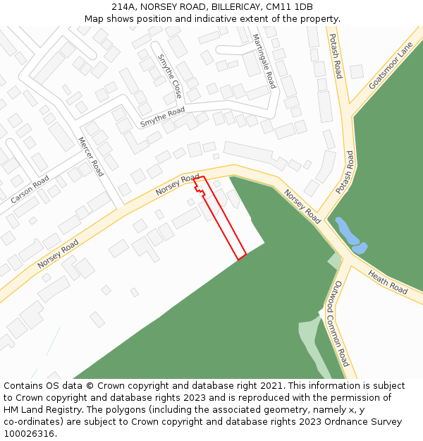 214A, NORSEY ROAD, BILLERICAY, CM11 1DB: Location map and indicative extent of plot