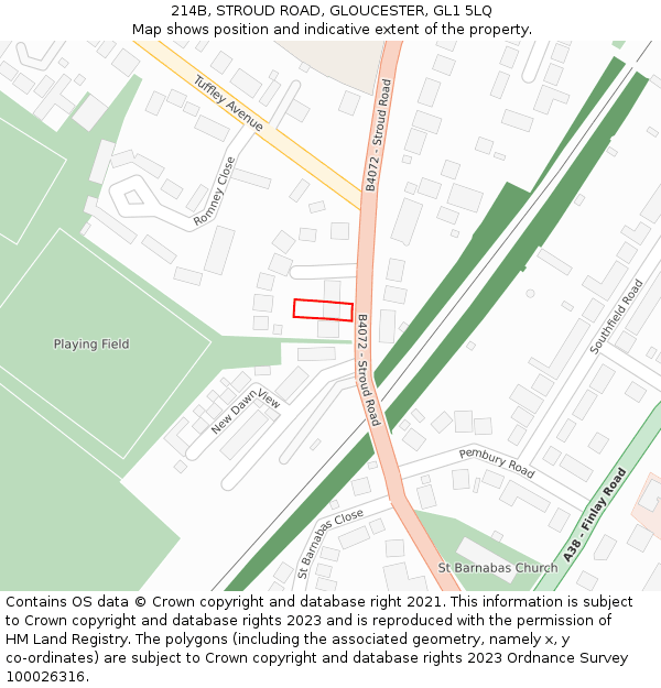 214B, STROUD ROAD, GLOUCESTER, GL1 5LQ: Location map and indicative extent of plot