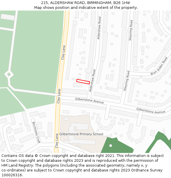 215, ALDERSHAW ROAD, BIRMINGHAM, B26 1HW: Location map and indicative extent of plot