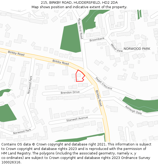 215, BIRKBY ROAD, HUDDERSFIELD, HD2 2DA: Location map and indicative extent of plot