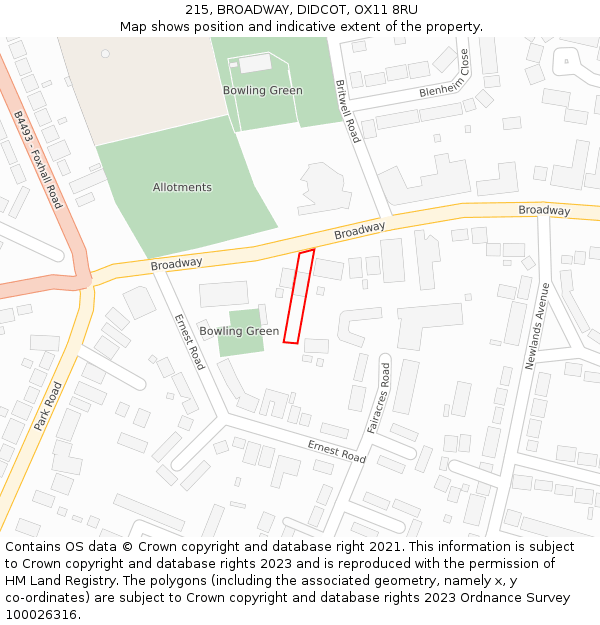 215, BROADWAY, DIDCOT, OX11 8RU: Location map and indicative extent of plot