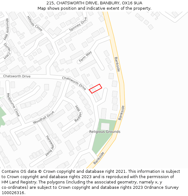215, CHATSWORTH DRIVE, BANBURY, OX16 9UA: Location map and indicative extent of plot