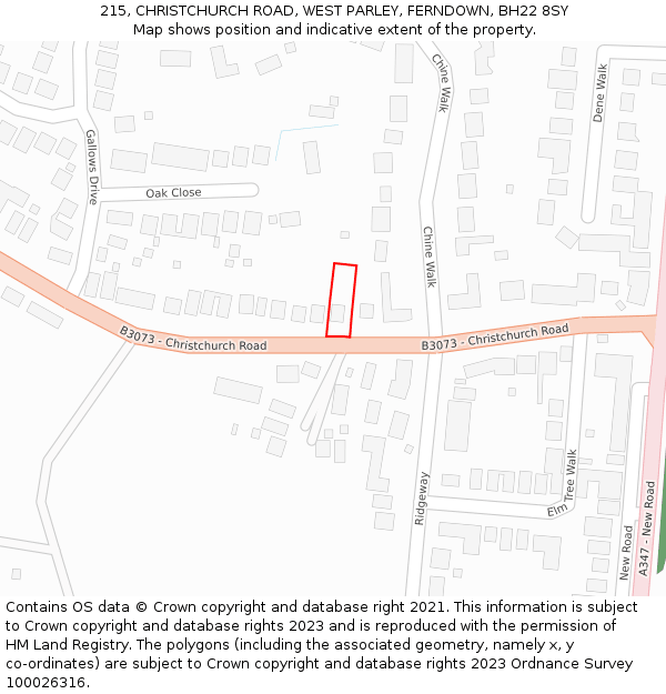 215, CHRISTCHURCH ROAD, WEST PARLEY, FERNDOWN, BH22 8SY: Location map and indicative extent of plot