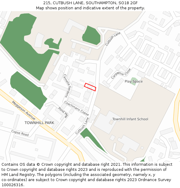 215, CUTBUSH LANE, SOUTHAMPTON, SO18 2GF: Location map and indicative extent of plot