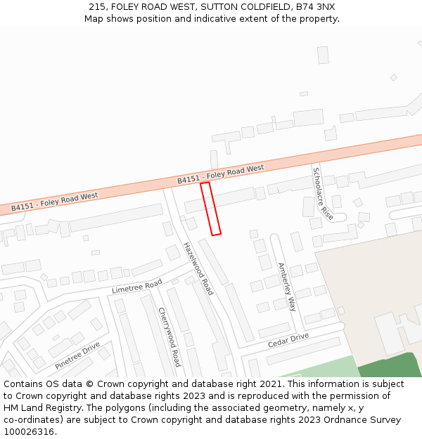 215, FOLEY ROAD WEST, SUTTON COLDFIELD, B74 3NX: Location map and indicative extent of plot