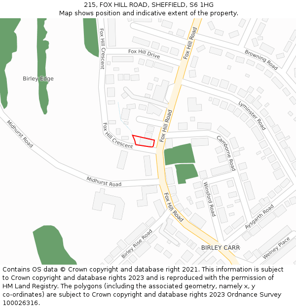 215, FOX HILL ROAD, SHEFFIELD, S6 1HG: Location map and indicative extent of plot