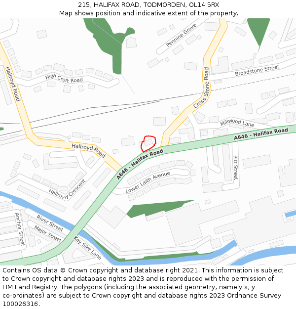 215, HALIFAX ROAD, TODMORDEN, OL14 5RX: Location map and indicative extent of plot