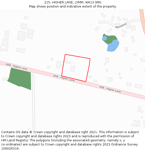 215, HIGHER LANE, LYMM, WA13 0RN: Location map and indicative extent of plot