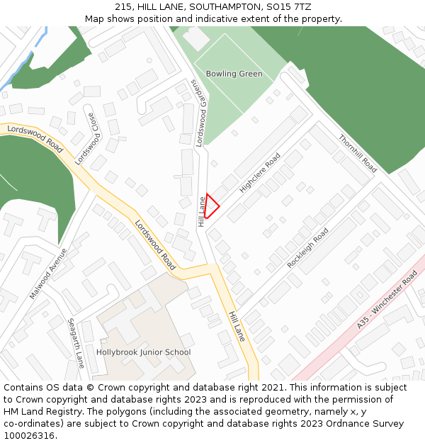 215, HILL LANE, SOUTHAMPTON, SO15 7TZ: Location map and indicative extent of plot