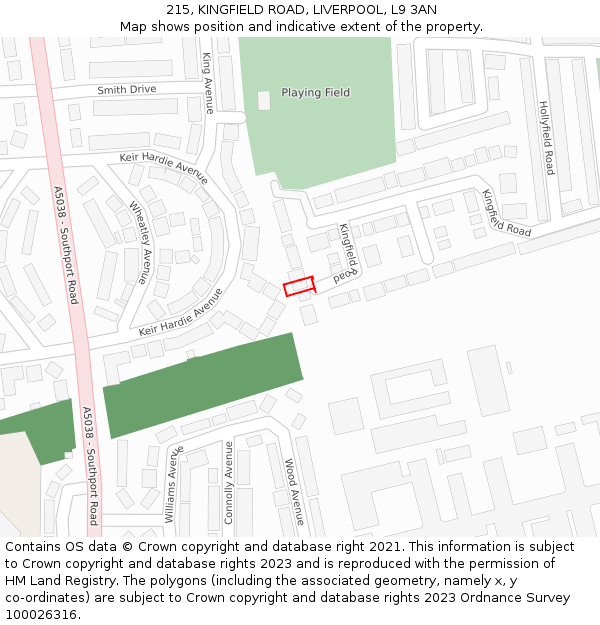 215, KINGFIELD ROAD, LIVERPOOL, L9 3AN: Location map and indicative extent of plot