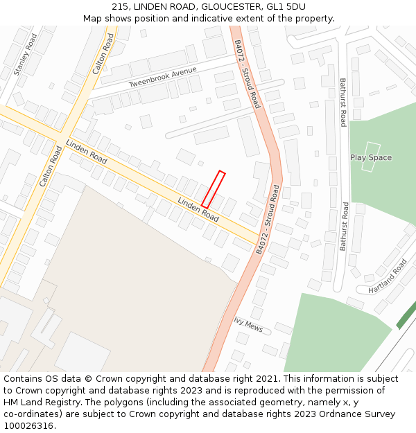215, LINDEN ROAD, GLOUCESTER, GL1 5DU: Location map and indicative extent of plot