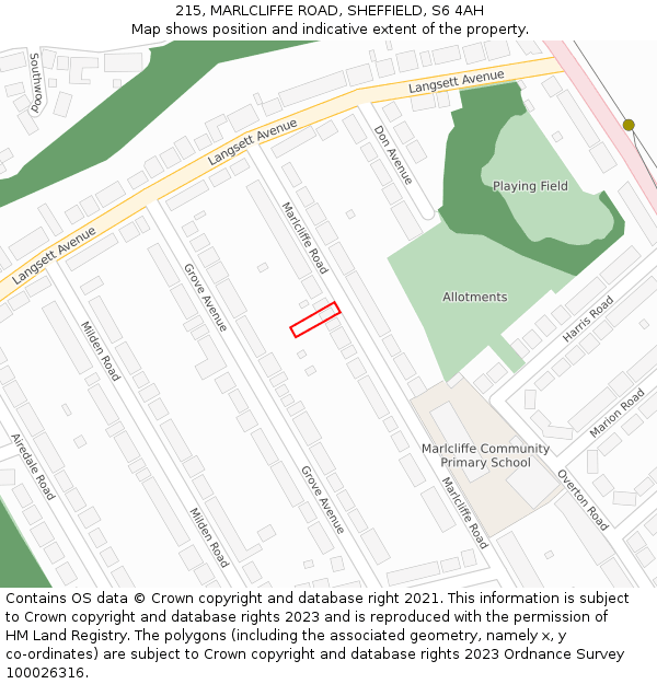 215, MARLCLIFFE ROAD, SHEFFIELD, S6 4AH: Location map and indicative extent of plot