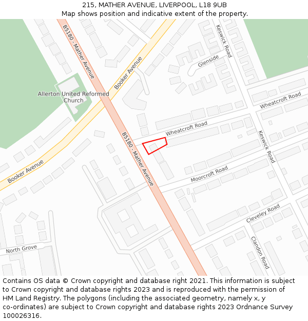 215, MATHER AVENUE, LIVERPOOL, L18 9UB: Location map and indicative extent of plot