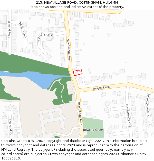 215, NEW VILLAGE ROAD, COTTINGHAM, HU16 4NJ: Location map and indicative extent of plot