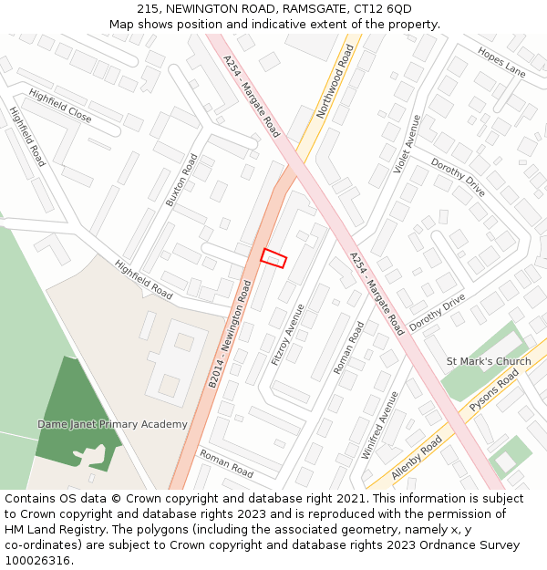 215, NEWINGTON ROAD, RAMSGATE, CT12 6QD: Location map and indicative extent of plot