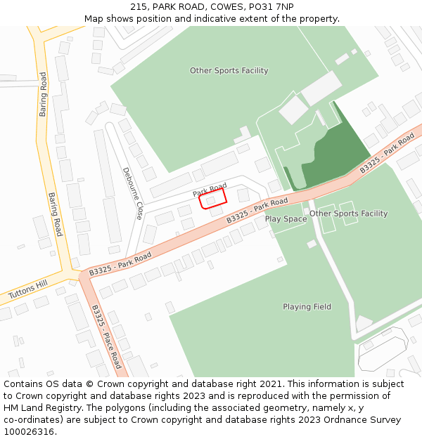 215, PARK ROAD, COWES, PO31 7NP: Location map and indicative extent of plot