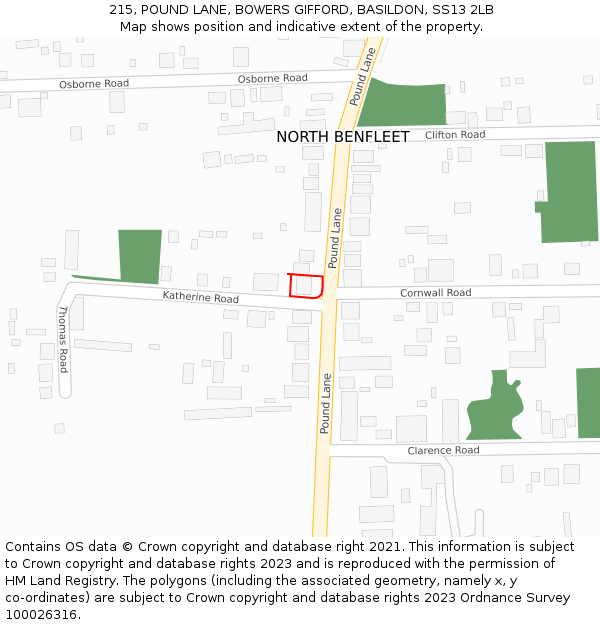 215, POUND LANE, BOWERS GIFFORD, BASILDON, SS13 2LB: Location map and indicative extent of plot