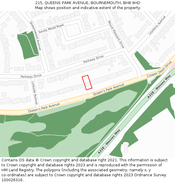 215, QUEENS PARK AVENUE, BOURNEMOUTH, BH8 9HD: Location map and indicative extent of plot