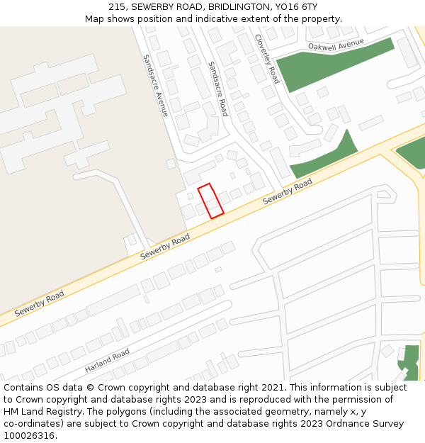 215, SEWERBY ROAD, BRIDLINGTON, YO16 6TY: Location map and indicative extent of plot
