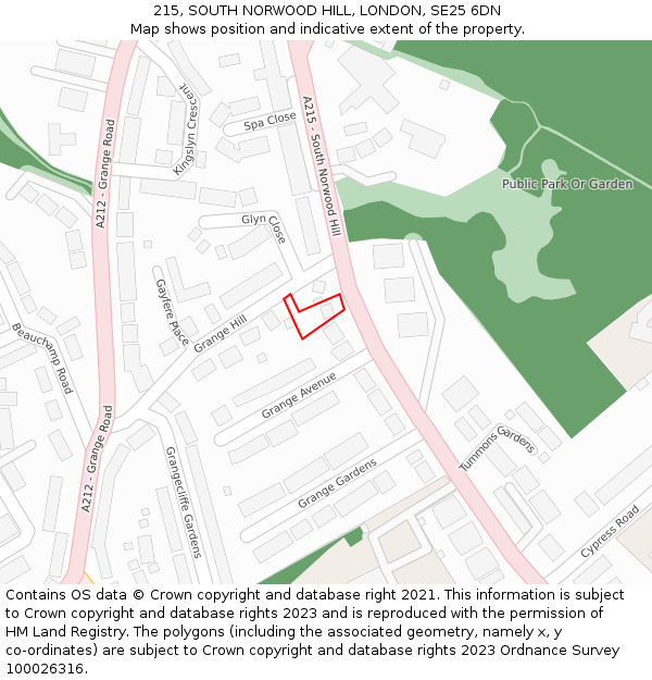 215, SOUTH NORWOOD HILL, LONDON, SE25 6DN: Location map and indicative extent of plot