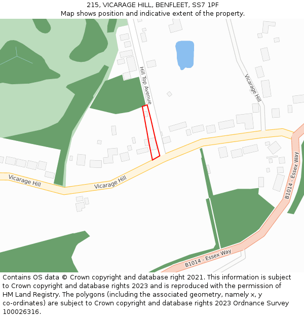 215, VICARAGE HILL, BENFLEET, SS7 1PF: Location map and indicative extent of plot