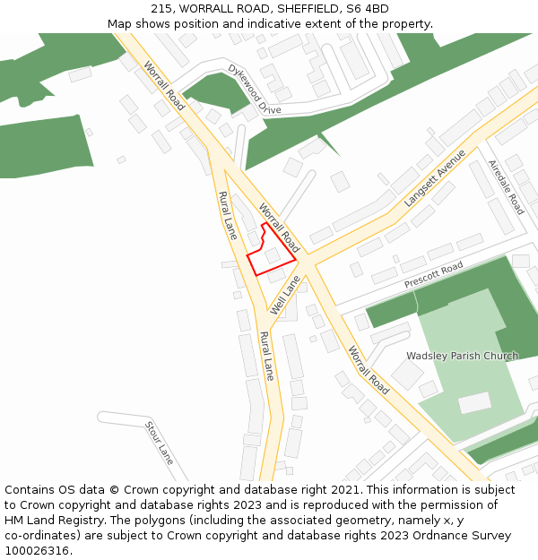 215, WORRALL ROAD, SHEFFIELD, S6 4BD: Location map and indicative extent of plot