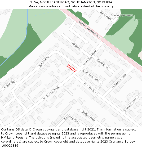 215A, NORTH EAST ROAD, SOUTHAMPTON, SO19 8BA: Location map and indicative extent of plot