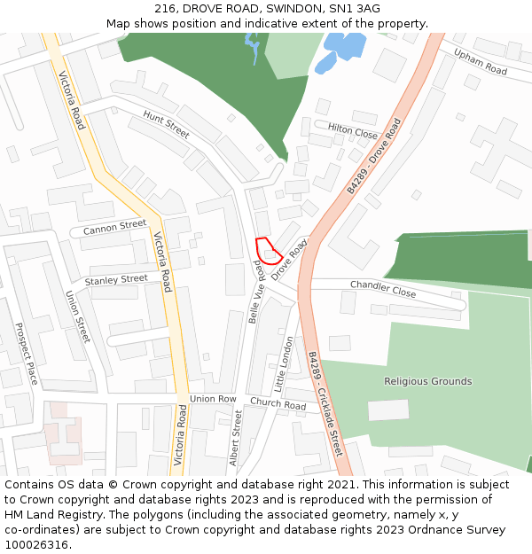 216, DROVE ROAD, SWINDON, SN1 3AG: Location map and indicative extent of plot