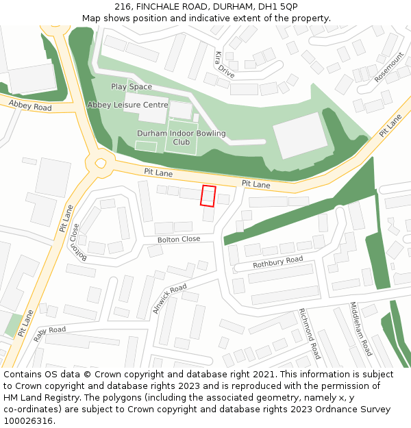 216, FINCHALE ROAD, DURHAM, DH1 5QP: Location map and indicative extent of plot