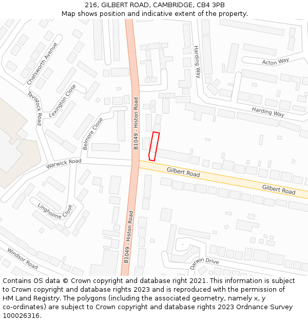 216, GILBERT ROAD, CAMBRIDGE, CB4 3PB: Location map and indicative extent of plot